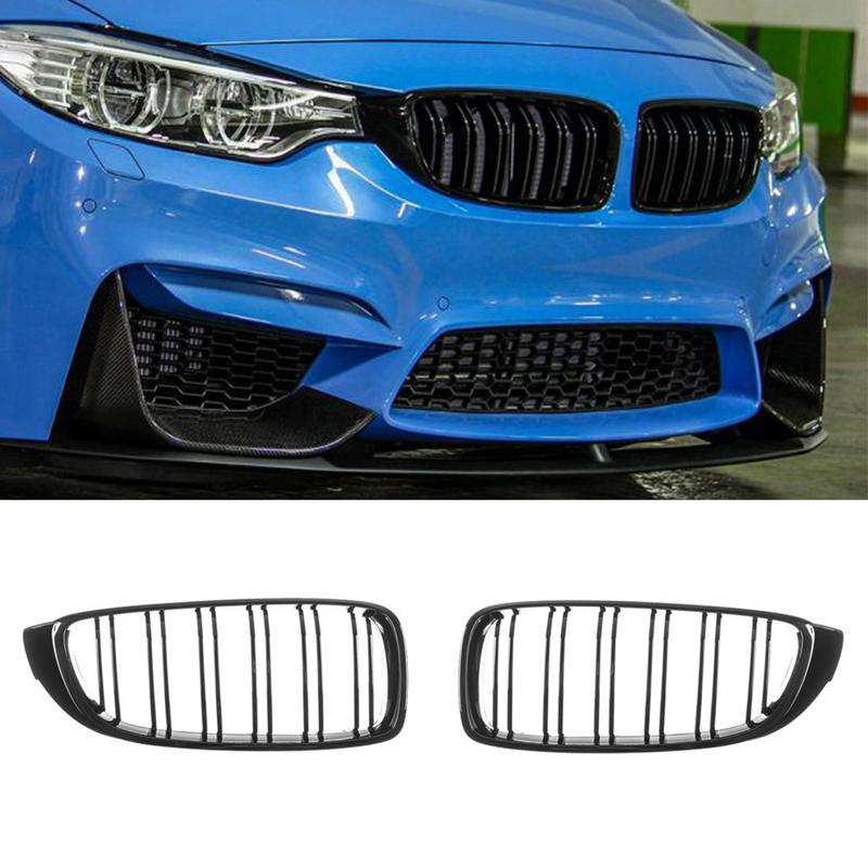 Kühlergrill Gitter Nierengrill Ersatz für BMW 4er F32 F33 F36 F80 F82 Doppelsteg M4 Sport Style Glänzend Schwarz