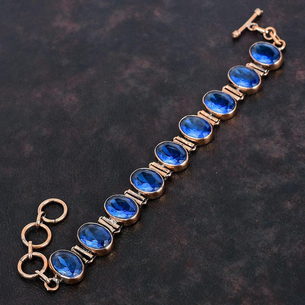 Facettiertes Tansanit Quarz Armband Kupferarmband Verstellbares Kettenarmband Kupferschmuck Handgefertigtes Armband Edelsteinschmuck Geschenke für Ihn