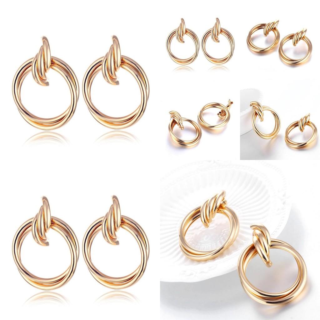 Sleek Gold Alloy Earrings For Women Simple Yet Trendy Perfect Birthday Gift
