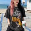 26SS Kanye West Vintage Loose Short Sleeve Streetwear Tops Anime Character Letter Printing Hip Hop AEROSMITH T-shirt of Men