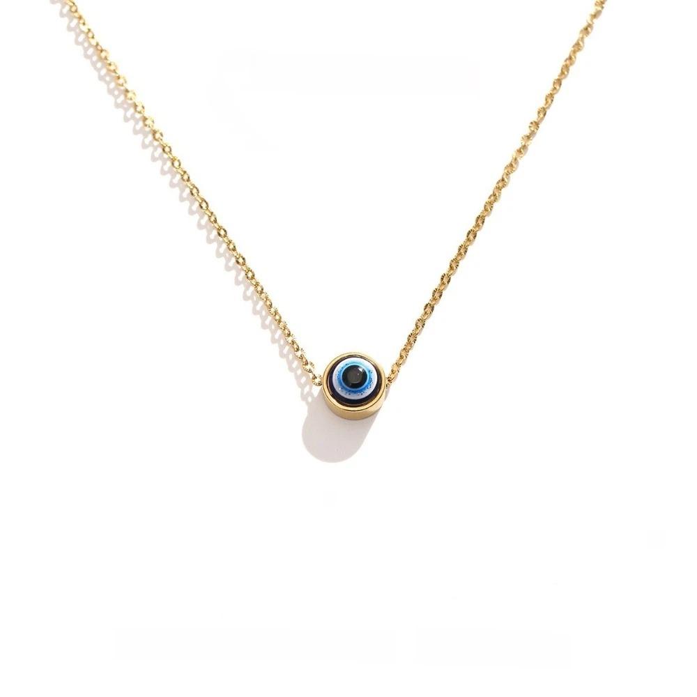 Minimalist Blue Eye Pendant Necklace Stainless Steel Geometric Jewelry  Party