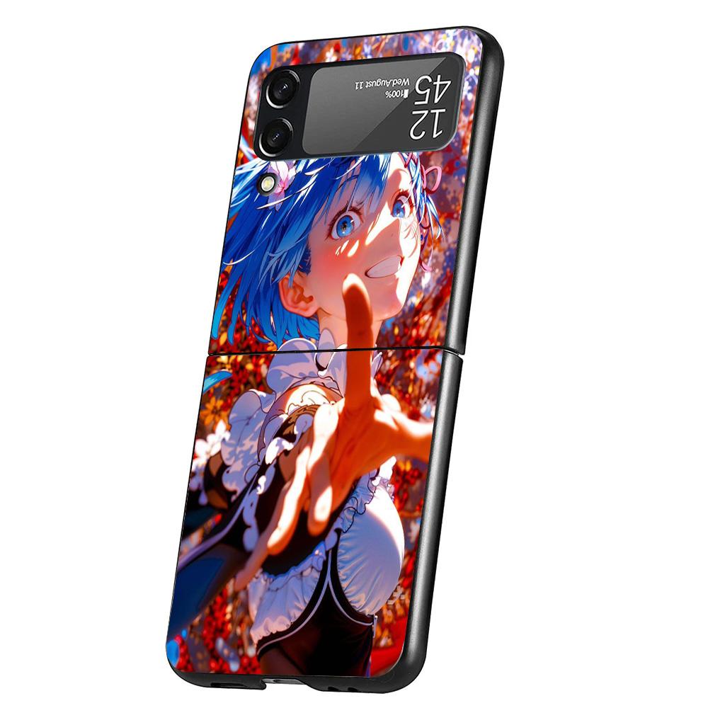 R-Rem Re Zero Anime Cover Phone Case For Samsung Galaxy Z Flip 7 6 5 4 3 5G Flip7 Flip6 Flip5 Flip4 Flip3 Black Fundas Shell