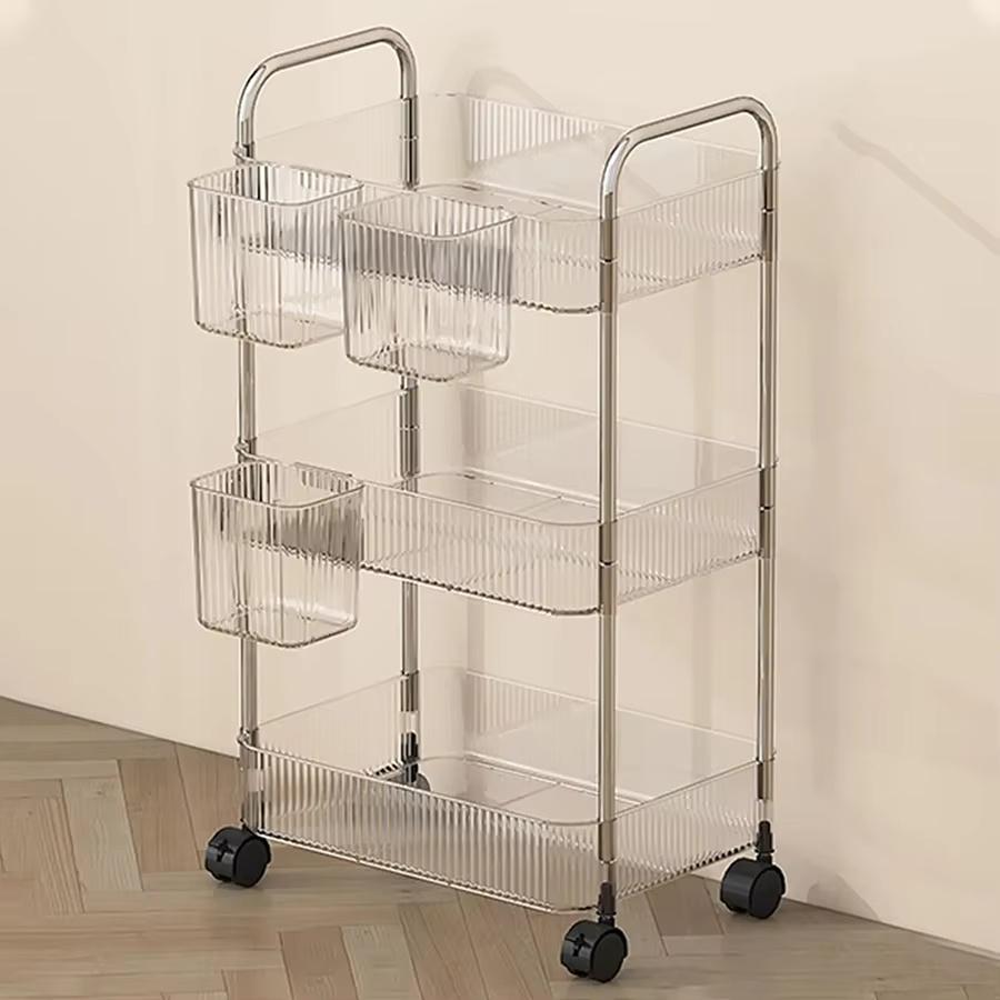 Storage Rolling Cart Clear Transparency Room Organization Multifunction Rolling Utility Cart Free Storage Box Office Living Room