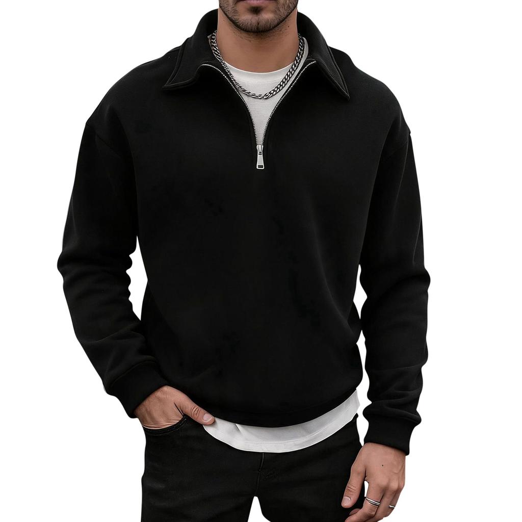 Men's Half Zip Sweatshirt with Turn-Down Collar, Casual Double-Sided Pullover