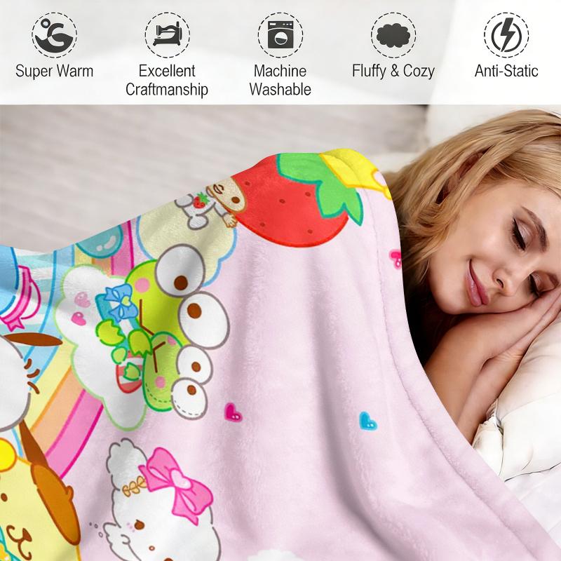Playful Sanrio Collage Flannel Blanket Soft Warm Throw Hello Kitty Couch Bed Cover Lightweight Summer Nap Blanket Sweet Gift