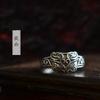 Adjustable Open Ring Men Women Sterling Vintage Beast Face Motif Retro Geometric Design Unisex Fashion
