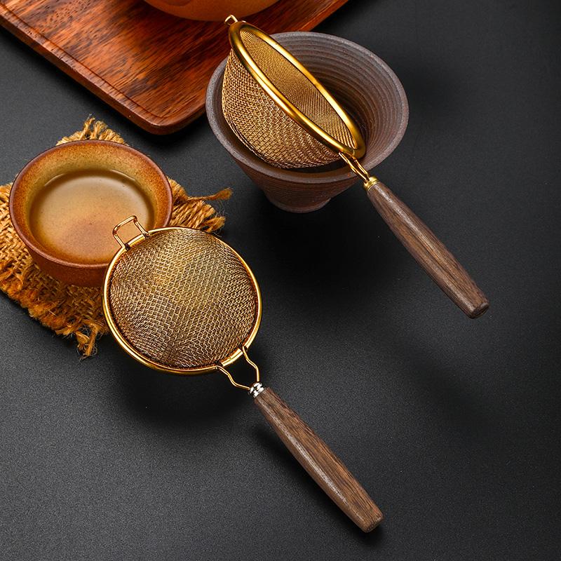 Small 304 Stainless Steel Tea Strainer with Wooden Handle Mini Flour Sieve Household Tea Leaf Infuser Maker Teapot Accessories