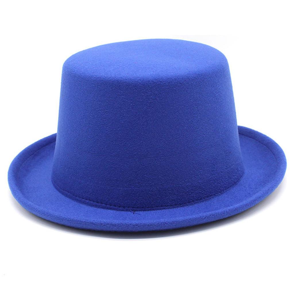 Roll Brim Fedora Hat for Adult Fashion Solid Color Panama Hat Magician Cap Wool Hat Cosplay Costume Unisex Flat Top Hat