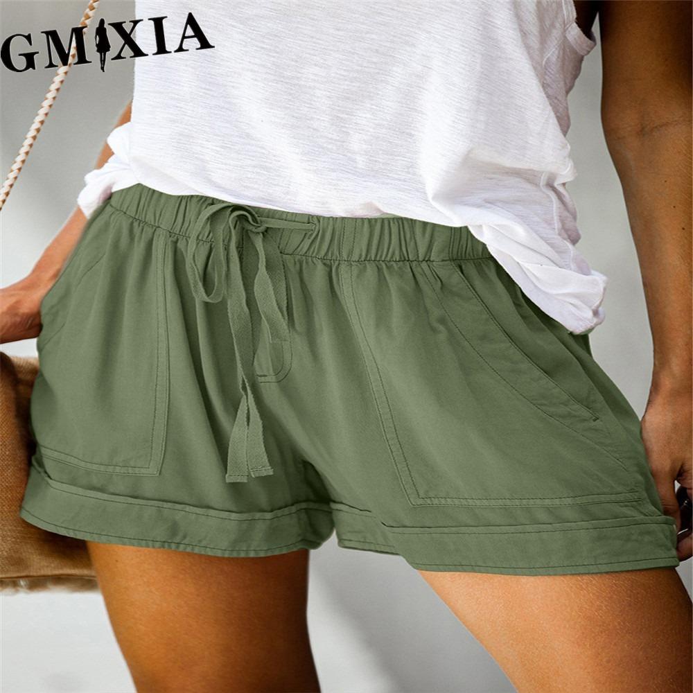 GMXIA Women's Casual Loose Elastic Waist Plus Size Shorts with Pockets Trousers
