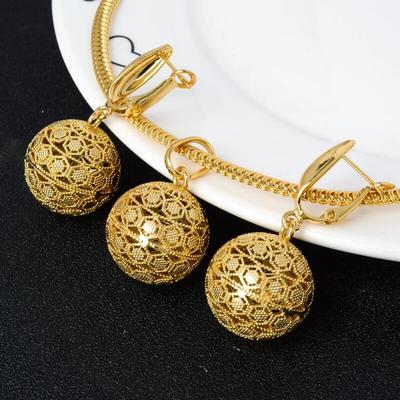 Sunny Jewelry Sets Hollow Ball Gold Color Earrings Pendent Necklace For Women Design For Wedding Party Gift Classic
