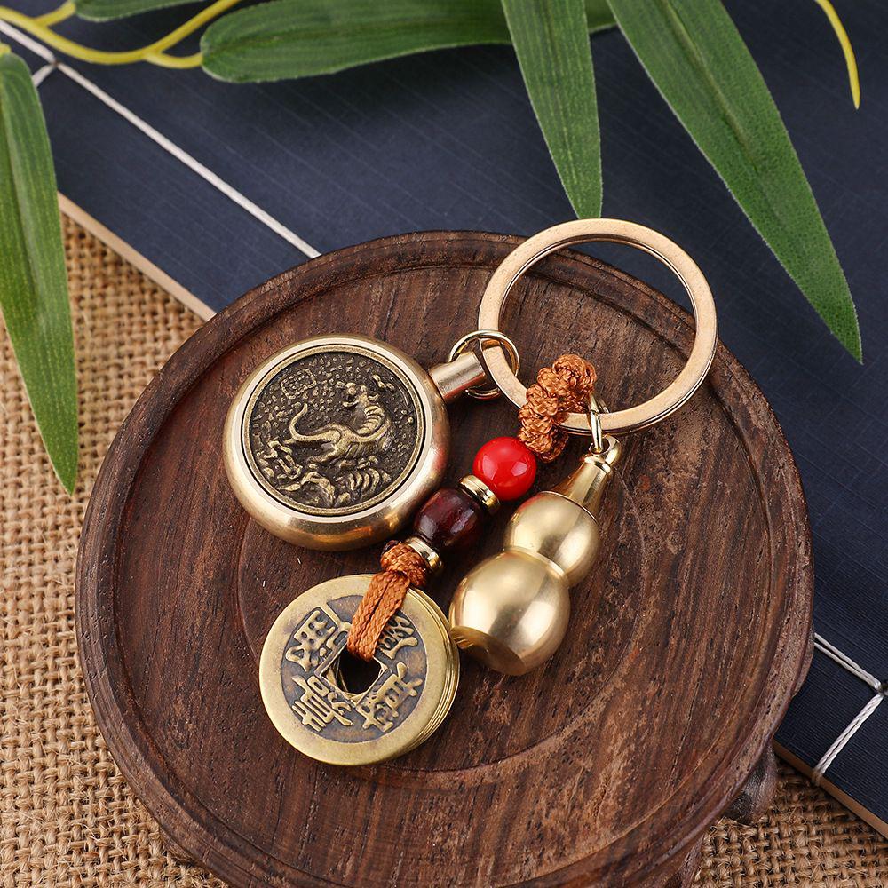 Zodiac Brass Keychain Pendant: Five Emperors Coins Guardian God Charm, Popular Street Stall Item