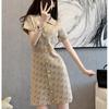 High-end Niche Printing Knitted Skirt Summer New French Retro Temperament Slim and Thin Dress Women