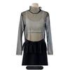 Korean Aesthetic High Neck Polka Dot Lace Ruffle Top