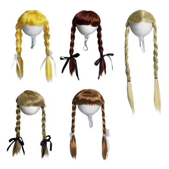 Pet Cosplay Wig Cute Dogs Double Braids with Bows Adjustable Elastic Band Cat Hairpiece for Halloween Christmas Parties Photos