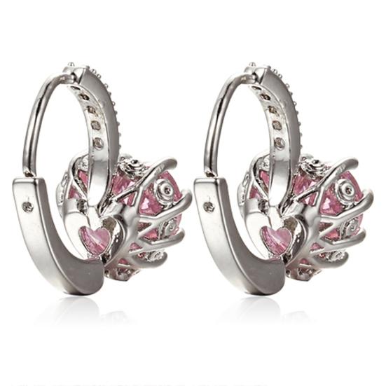 

Women s Luxury Pink Love Heart Rhinestone Gold Plated Leverback Hoop Earrings