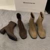 High Heel Square Head Skinny Short Boots Women's Shoes Korean Version Versatile 2025 Autumn and Winter Korean Small Ankle Boots Martin Boots