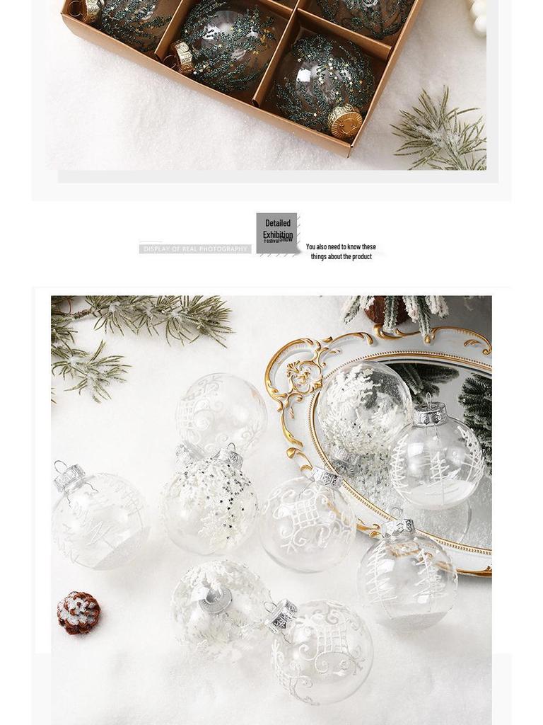 8CM Transparent PET Painted Christmas Ball Set for Tree Decorations