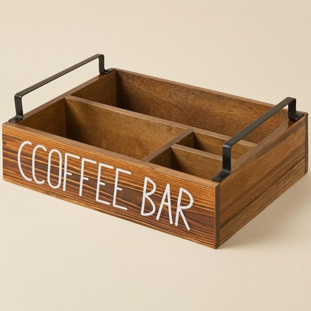 Wooden Coffee Bar Organizer Compact Pod Storage Box Multifunctional for Countertop,