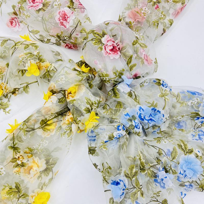 1 Yards Floral Embroidery Soft Tulle Fabric 3D Flower Mesh Lace Fabric DIY Sewing Wedding Dress Photography Background Decor