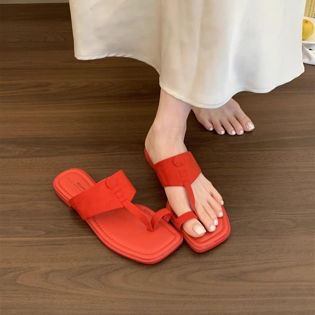 Toe slippers female summer wear new French gentle fairy wind toe sandals seaside vacation flat beach shoes