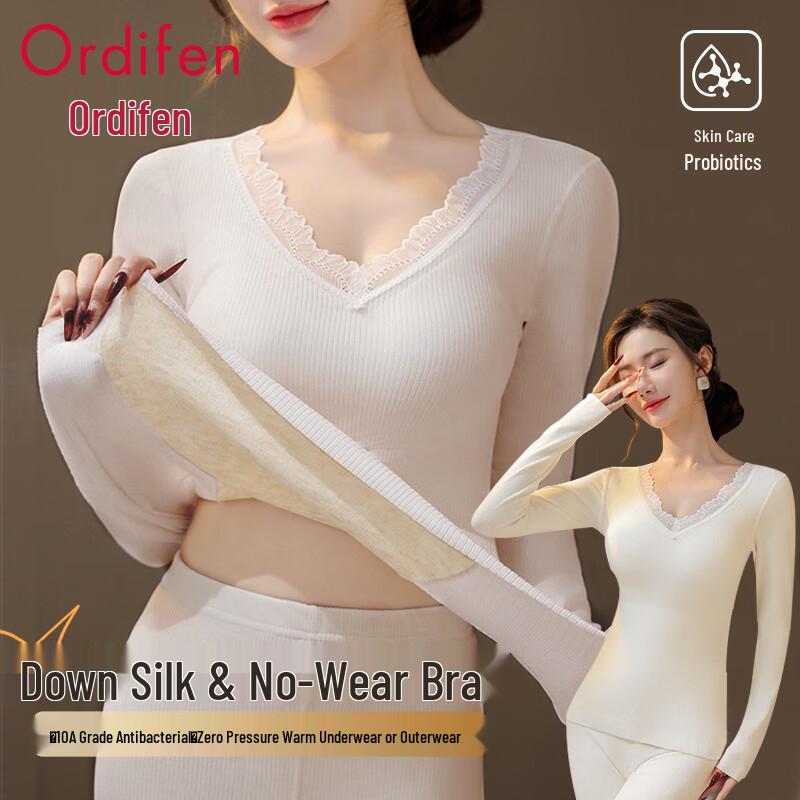 

Audifen Women s Wool Silk Thermal Underwear Set with Chest Pads L