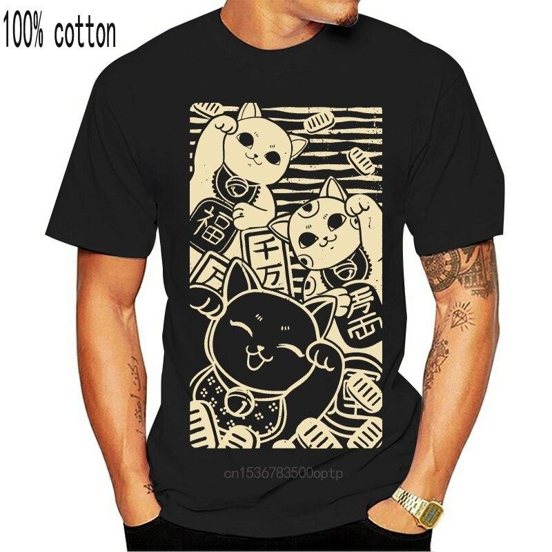 

Манеки некос - счастливые кошки футболка-мужская футболка-черный