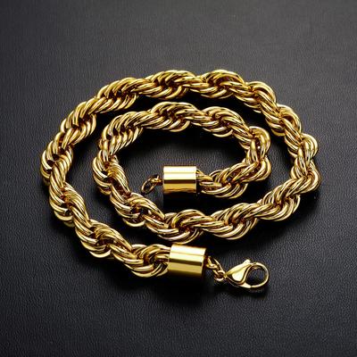 Hip-hop Stainless Steel 18k Vacuum Plating 12mm Thick Chunky Tarnish Free Waterproof Twist Chain Necklace for Men Women
