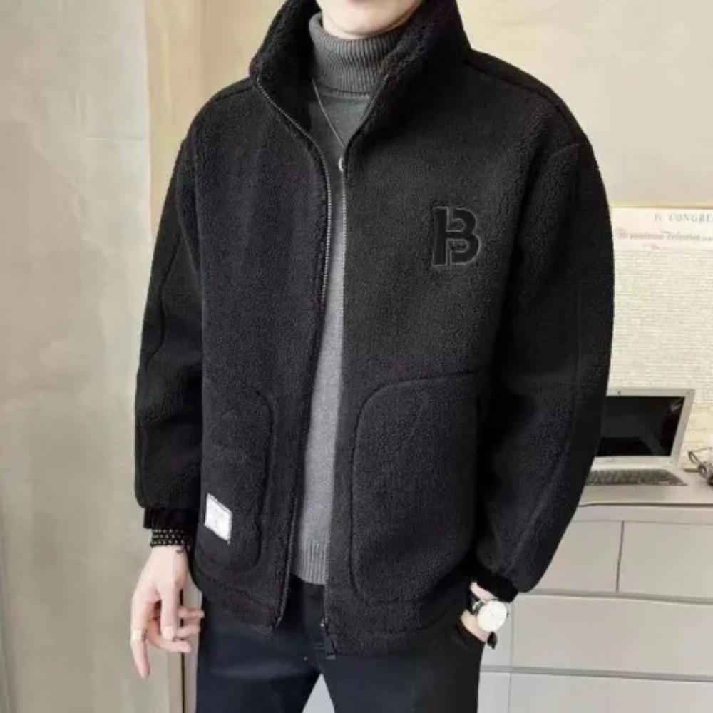 Herren Lammwollmäntel Herren Verdicken Warme Jacken Hip Hop Streetwear Casual Fleece Übergroße Mode Reißverschluss Stehjacke