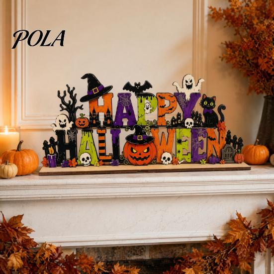 Spooky Halloween Table Centerpieces Happy Wooden Sign Ornaments with Pumpkin Ghost And Bat Elements for Decorations Tiered Tray Decor Autumn