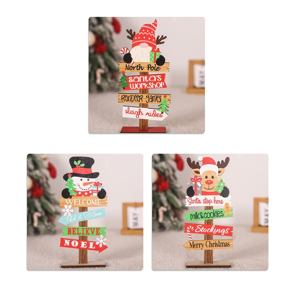 3PCS Desktop Christmas Tree Santa Claus DIY Decoration Wooden Christmas Signs Plaque Xmas Decoration