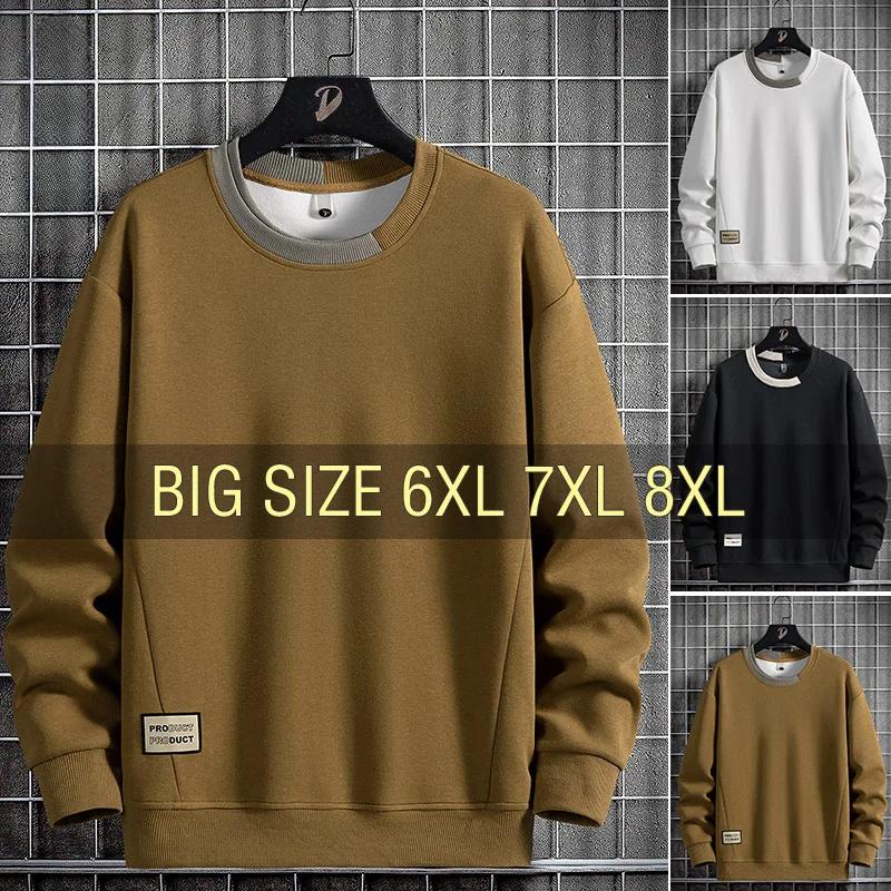 Sweat-shirts Homme Coton Streetwear Oversize 6XL 7XL 8XL Grande Taille Manches Longues Ample Col Rond Pulls Mode Automne Vêtements de Sport