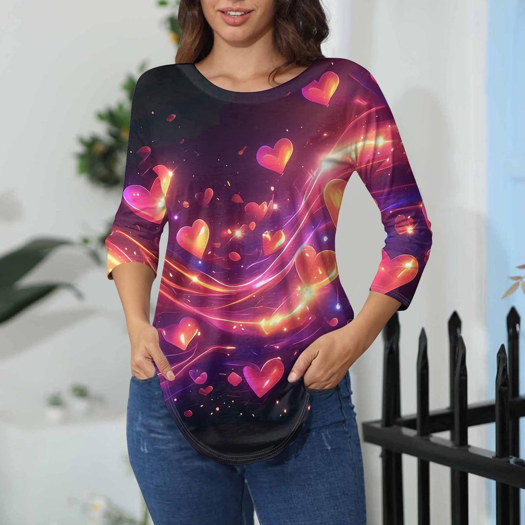 Womens T Shirts 3/4 Sleeve Shirts Solid Color Pullover Summer Spring Tops Blouses