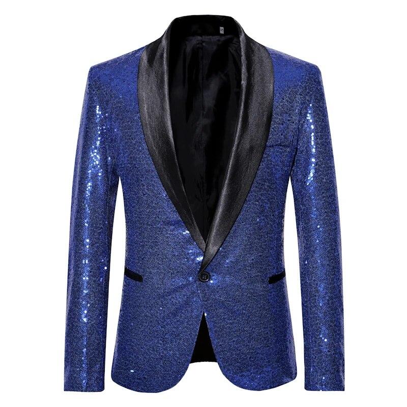 Men Nightclub Prom Suit Coats Mens Costume Stage Clothes Shiny Gold Sequin Glitter Embellished Blazer Jacket