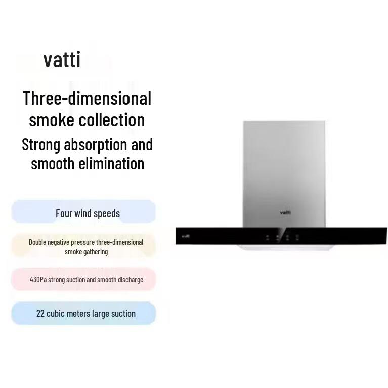 

Vatti W6E07 Range Hood: 22³/min High Suction, Top Mount, 3-Min Delay Shutdown, Kitchen Use.
