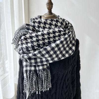 Qiandongge Scarf Women's Autumn and Winter New Double-sided Imitation Cashmere Plaid Shawl Warm and Thickened Scarf