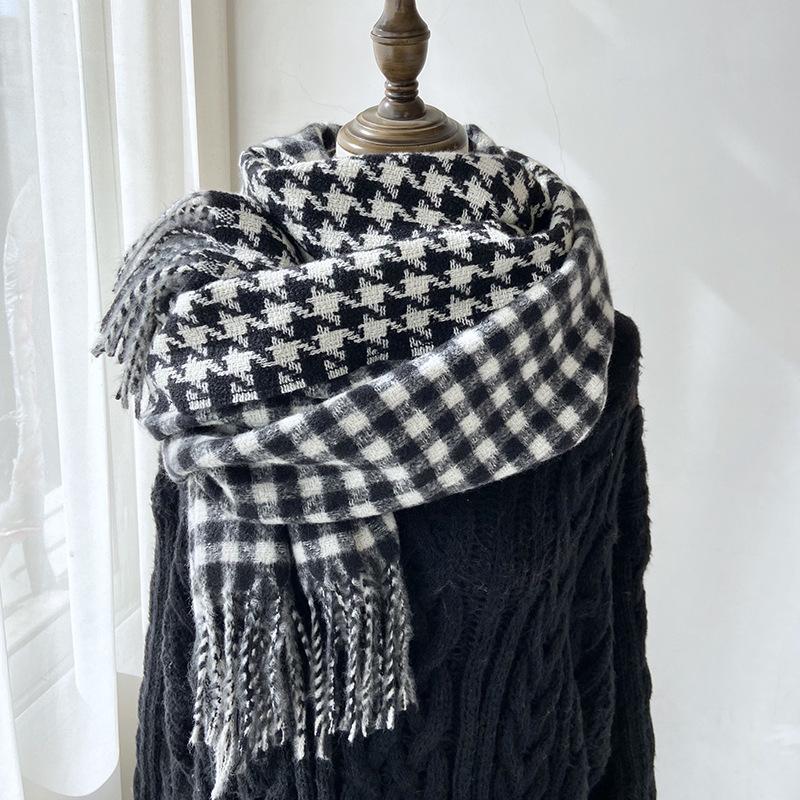 Qiandongge Scarf Women's Autumn and Winter New Double-sided Imitation Cashmere Plaid Shawl Warm and Thickened Scarf