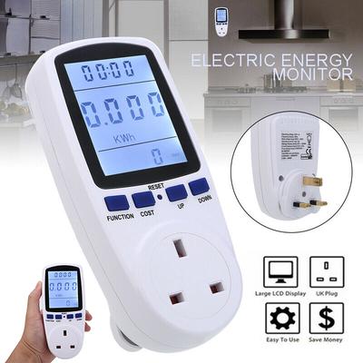 UK Plug-in Electricity Power Consumption Meter Energy Monitor Watt Kwh Analyzer