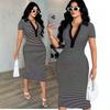 European and American New Hot-selling Summer Casual Elegant Striped V-neck Short-sleeved Dress