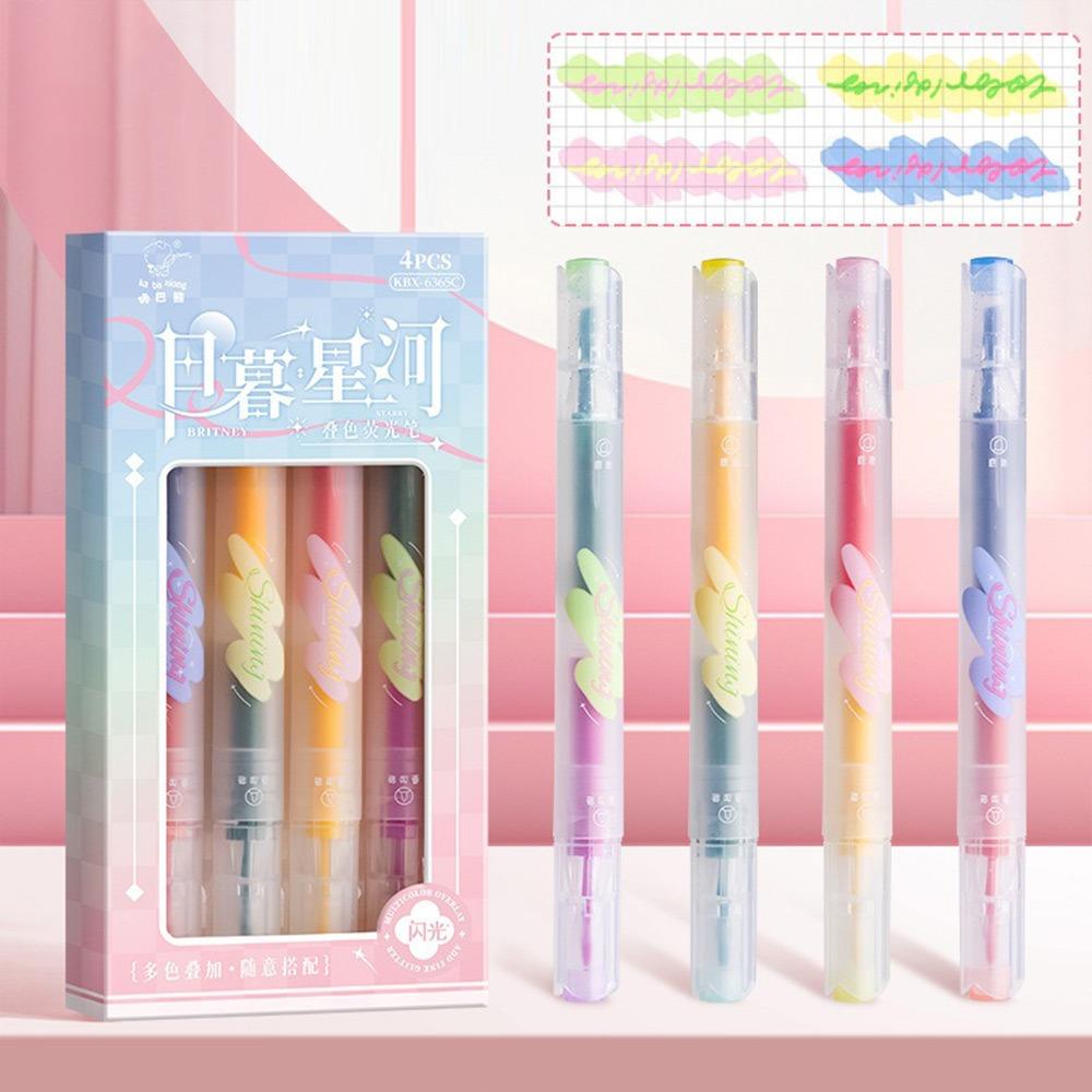 

4PCS/Set DIY Scrapbook Painting Highlighter Pen Double-ended Art Marker Pens Fluorescent Pen Gift 02