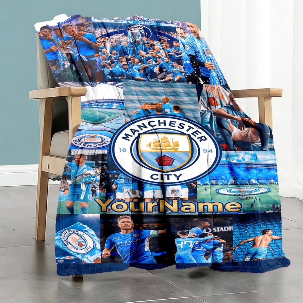 Manchester City Personalized Text Blanket Cozy Customizable Blanket Warmthful Decor Throw For Office Chair Bed Livingroom Office Four Seasons Universa
