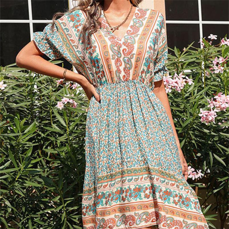 Женское винтажное длинное летнее платье с цветочным принтом — фото 4