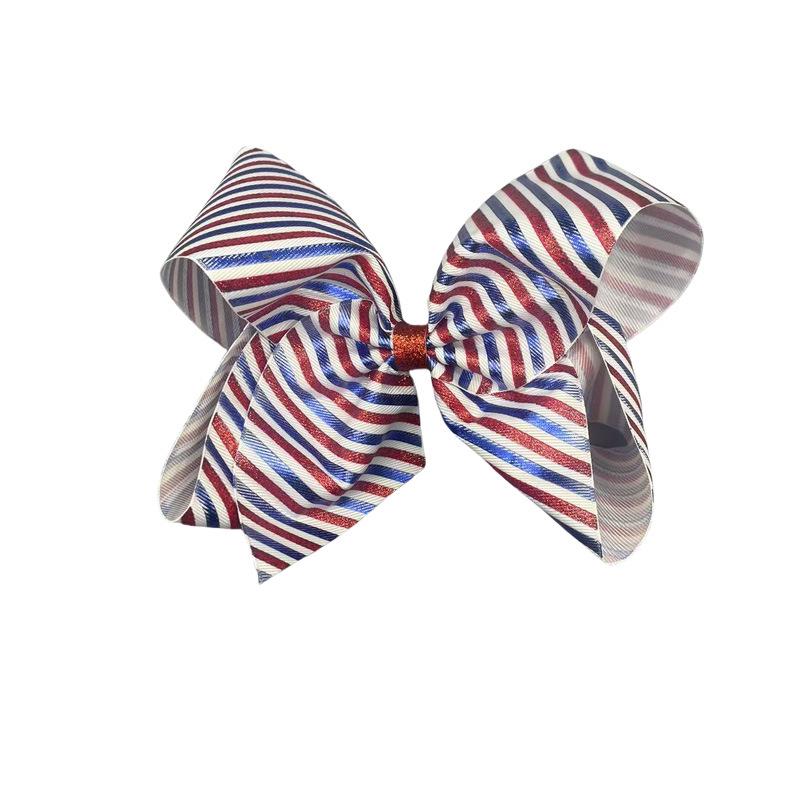 

8-inch European Glitter Striped Bow Hair Clip for Girls - Handmade, Shiny, Stylish Hair Accessory красный