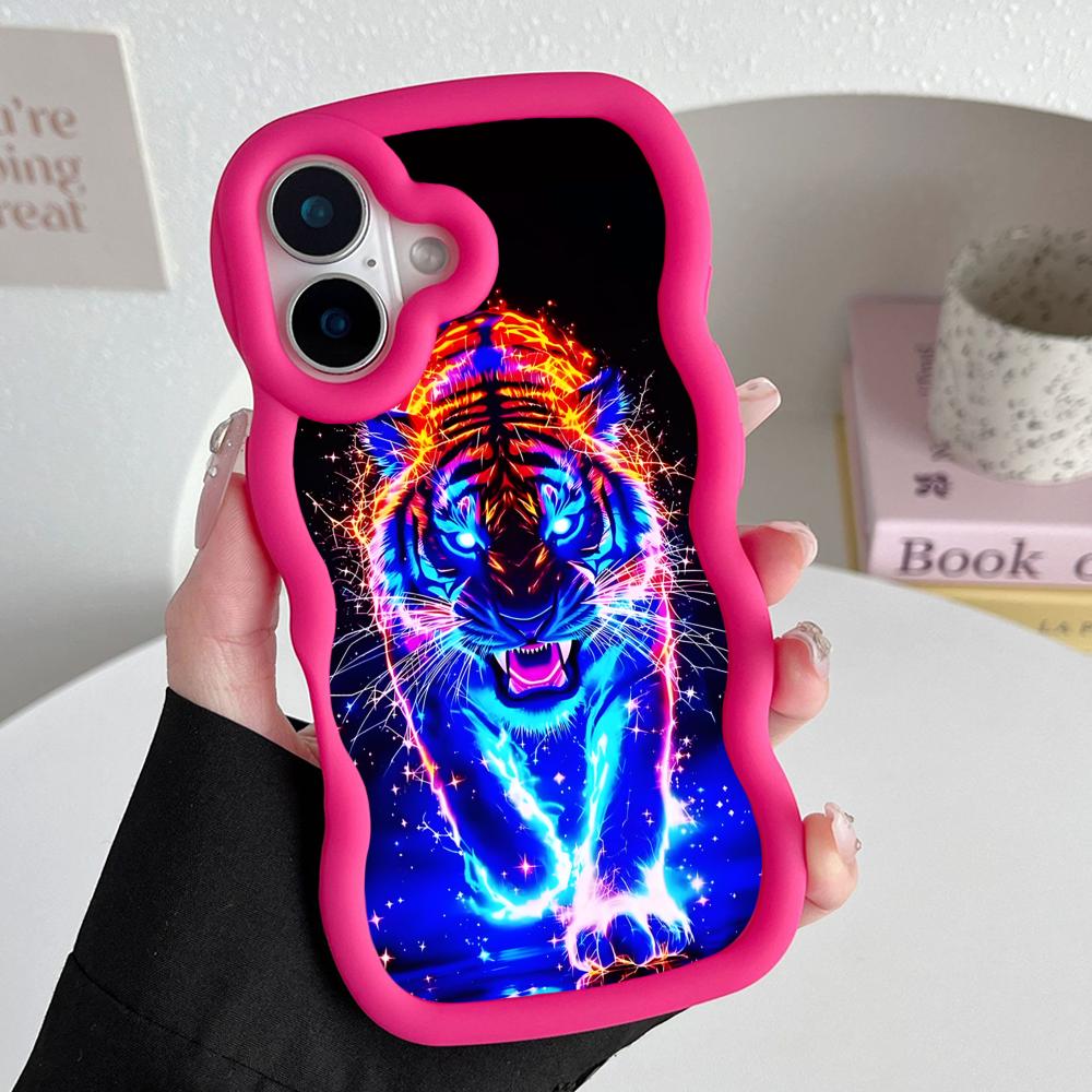 

Tiger Neon Wavy Edge TPU Mobile Phone Case for iPhone 17 16 15 14 13 12 11 Air Pro Max Plus Colorful Cover iPhone 13 Pro Max