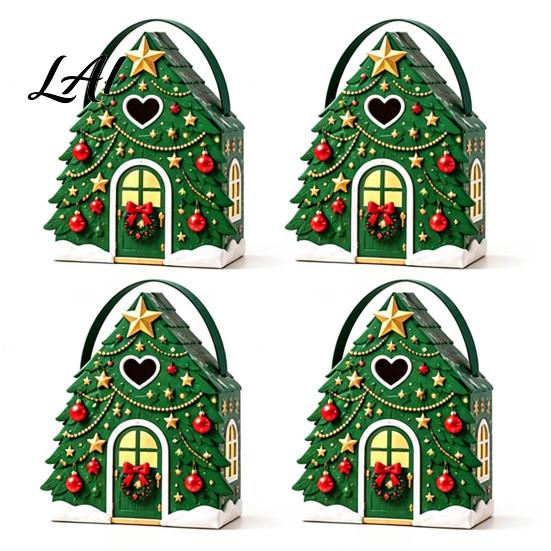 Seasonal Candy Packaging Boxes Christmas House Handle 3D with Gift Box Gingerbread/Santa Claus/Tree/Snowflake Decorative Cardboard