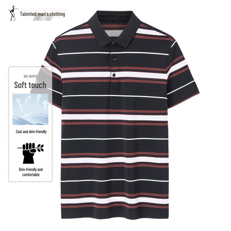Men s Summer Contrast Stripe Polo Shirt 46 чёрный