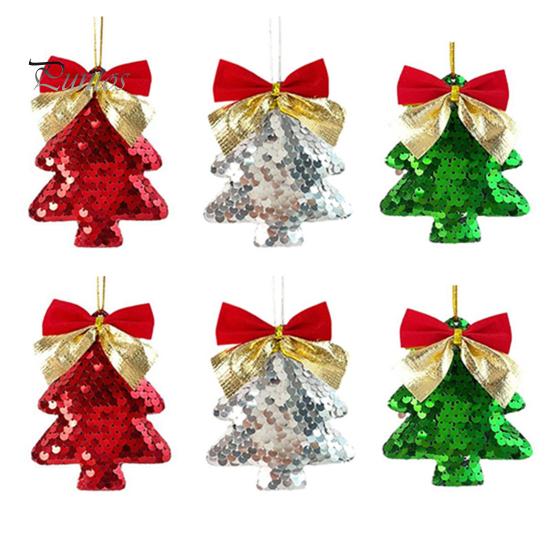 

6 шт. Рождественские елочные украшения в форме дерева подвеска с блестками с бантом для рождественских елок стен дверей вечеринок свадебных украшений 6pcs