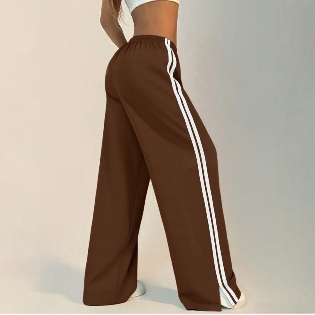 Women's Solid Color Casual High-waisted Loose-fitting Athletic Pants With Side Stripes