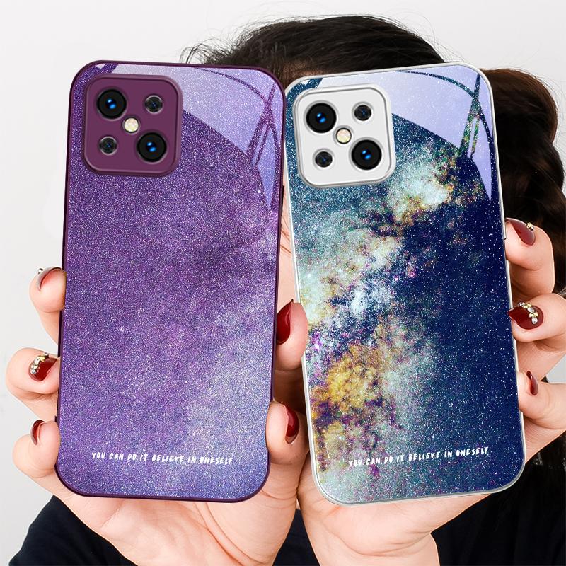 Brilliant Starry Sky For Find X5 X3 Lite Reno 6 4Z 5G OPPO A72 79 73 58 A54S OnePlus Nord N200 Tempered Glass Phone Case