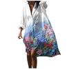 Fashion Women Floral Print Long Sleeves Buttons Cardigan Loose Shirt Dress