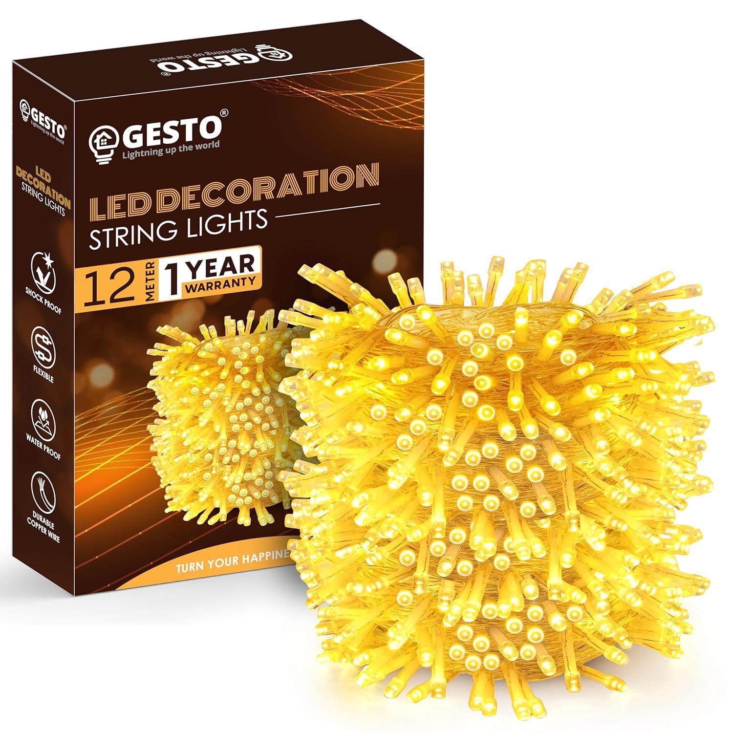 

12 Meter Led Serial String Lights – AC Plug Waterproof Copper Wire Yellow Fairy Light for Home Decoration,Christmas,Garden, Deepawali